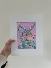 Load image into Gallery viewer, Original Acrylic Funky Bunny Painting 1- 7x5 matted to 10x8 Acrylic Paper