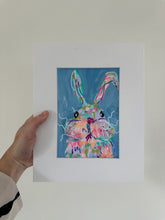 Load image into Gallery viewer, Original Acrylic Funky Bunny Painting 2- 7x5 matted to 10x8 Acrylic Paper