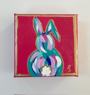 Original Acrylic Bunny Painting 11- 4x4x1.5 Acrylic on canvas