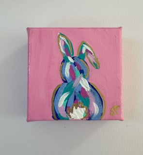 Original Acrylic Bunny Painting 15- 4x4x1.5 Acrylic on canvas