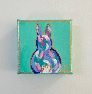 Original Acrylic Bunny Painting 13- 4x4x1.5 Acrylic on canvas