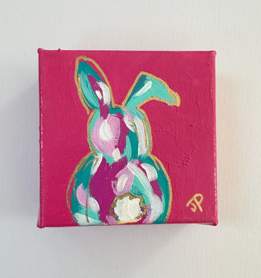 Original Acrylic Bunny Painting 3- 4x4x1.5 Acrylic on canvas