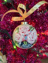 Load image into Gallery viewer, Large Hand Painted Yellow &amp; Pink Roses Ornament