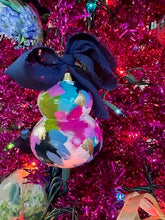 Load image into Gallery viewer, Hand Painted Ceramic Bauble - Magenta, Navy, Green