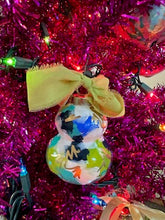 Load image into Gallery viewer, Hand Painted Ceramic Bauble - blue &amp; green