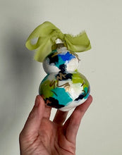 Load image into Gallery viewer, Hand Painted Ceramic Bauble - blue &amp; green
