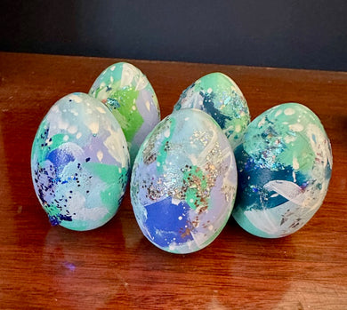 Hand Painted Wooden Easter Egg - Baby blues