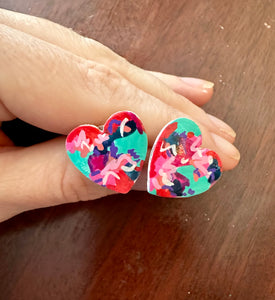 Hand Painted Heart Shaped Earrings - 1