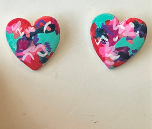 Hand Painted Heart Shaped Earrings - 1