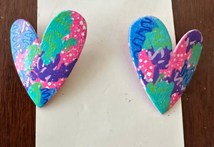 Hand Painted Heart Shaped Earrings - 10