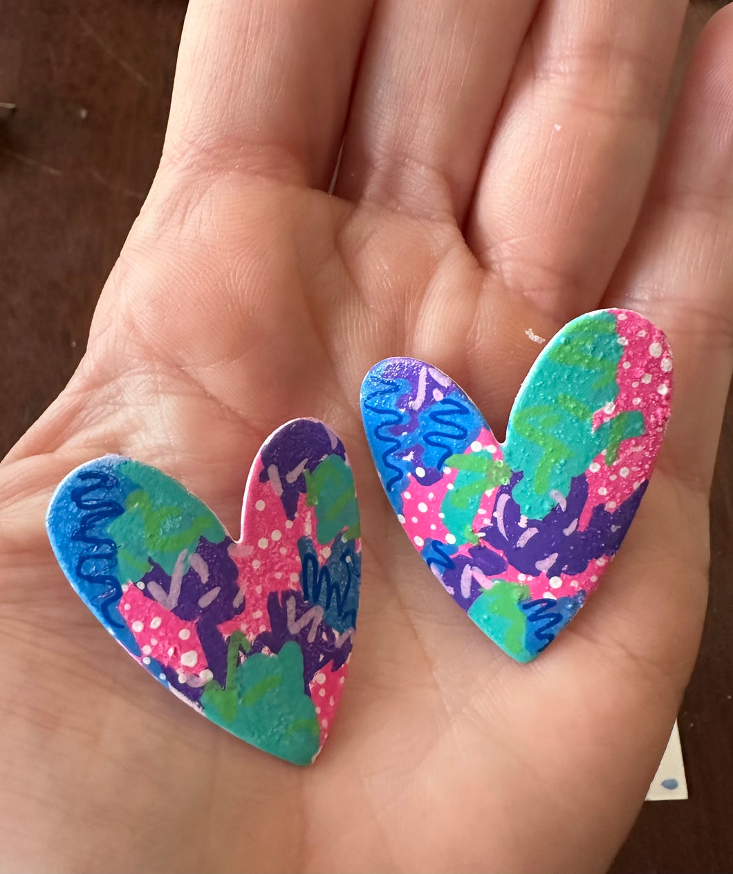 Hand Painted Heart Shaped Earrings - 10