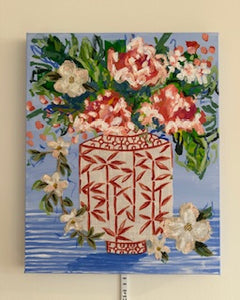"All gussied up" 20x16 Acrylic and mixed media collage on canvas