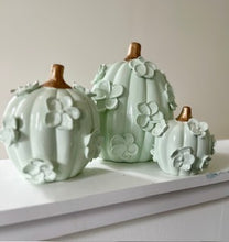Load image into Gallery viewer, Calming green with gold stem- Ceramic pumpkin - click to see size options