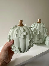 Load image into Gallery viewer, Calming green with gold stem- Ceramic pumpkin - click to see size options