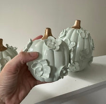 Load image into Gallery viewer, Calming green with gold stem- Ceramic pumpkin - click to see size options