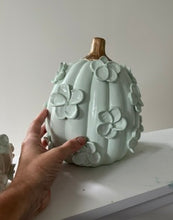 Load image into Gallery viewer, Calming green with gold stem- Ceramic pumpkin - click to see size options