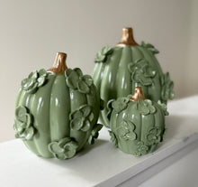 Load image into Gallery viewer, Sap Green with gold stem- Ceramic pumpkin - click to see size options