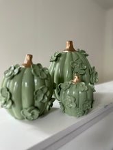 Load image into Gallery viewer, Sap Green with gold stem- Ceramic pumpkin - click to see size options
