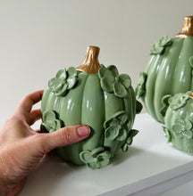 Load image into Gallery viewer, Sap Green with gold stem- Ceramic pumpkin - click to see size options
