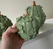 Load image into Gallery viewer, Sap Green with gold stem- Ceramic pumpkin - click to see size options