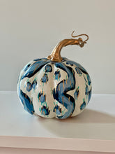 Load image into Gallery viewer, &quot;Navy Pattern- Round&quot; hand painted foam pumpkin