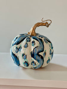 "Navy Pattern- Round" hand painted foam pumpkin