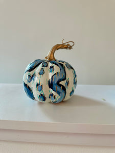 "Navy Pattern- Round" hand painted foam pumpkin