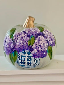 "Medium Pink/Purple Hydrangea" hand painted foam pumpkin