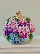 Load image into Gallery viewer, &quot;Medium Pink/Purple Hydrangea&quot; hand painted foam pumpkin