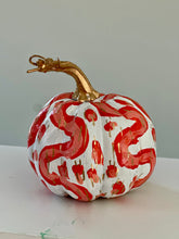 Load image into Gallery viewer, &quot;Orange Pattern- Round&quot; hand painted foam pumpkin