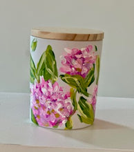 Load image into Gallery viewer, Pumpkin Spice candle Small- Hand painted pink hydrangea