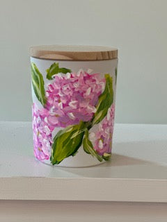 Pumpkin Spice candle Small- Hand painted pink hydrangea