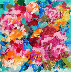 "Tulips & Turquoise" - 5x5x1.5 Original on Canvas